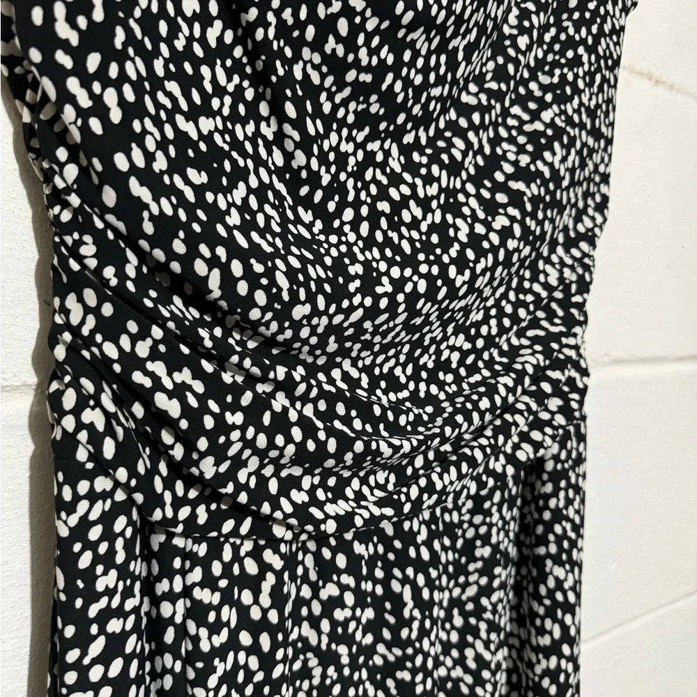 Long Modest Black White Printed Fit Flare Midi Dress Women’s Size 8‎